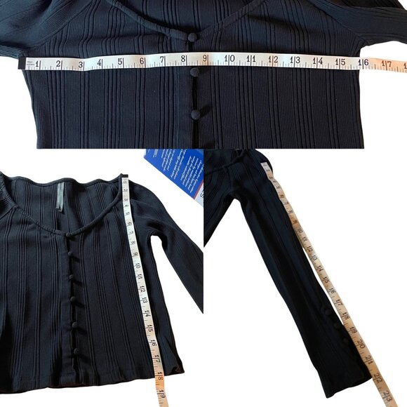 by Anthropologie Button Front Ribbed Long Sleeve Crop Top Black Women's Size M - Picture 5 of 7